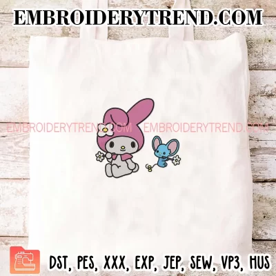 My Melody and Blue Mouse Embroidery Design, Sanrio Melody Machine Embroidery Digitized Pes Files