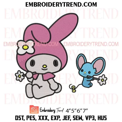 My Melody and Blue Mouse Embroidery Design, Sanrio Melody Machine Embroidery Digitized Pes Files