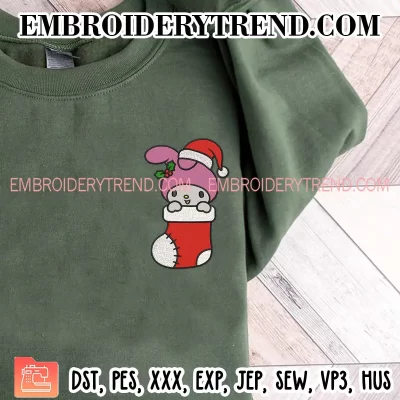 My Melody in Stocking Christmas Embroidery Design, Cute Melody Santa Claus Machine Embroidery Digitized Pes Files