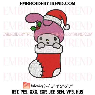 My Melody in Stocking Christmas Embroidery Design, Cute Melody Santa Claus Machine Embroidery Digitized Pes Files