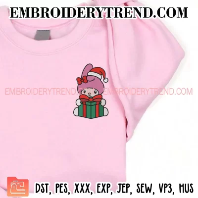 My Melody with Christmas Gift Embroidery Design, Melody Santa Holiday Machine Embroidery Digitized Pes Files