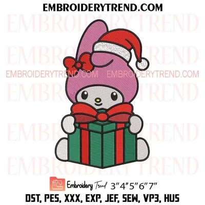 My Melody in Stocking Christmas Embroidery Design, Cute Melody Santa Claus Machine Embroidery Digitized Pes Files