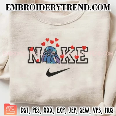 Nike Stitch Love Hearts Embroidery Design, Stitch Valentines Machine Embroidery Digitized Pes Files