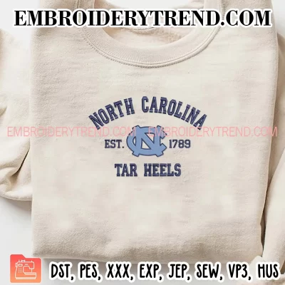 North Carolina Tar Heels Est 1789 Embroidery Design, NBA Logo Machine Embroidery Digitized Pes Files