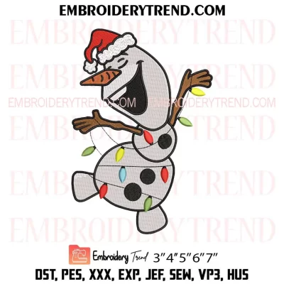 Olaf Frozen Lights Christmas Embroidery Design, Snowman Machine Embroidery Digitized Pes Files