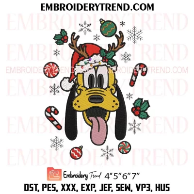 Pluto Face Reindeer Christmas Embroidery Design, Disney Santa Pluto Machine Embroidery Digitized Pes Files