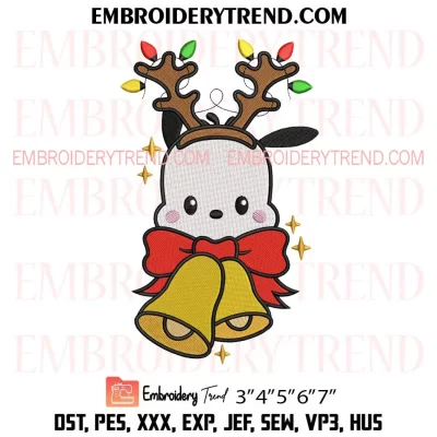 Pochacco Reindeer Christmas Embroidery Design, Pochacco and Christmas Bells Machine Embroidery Digitized Pes Files