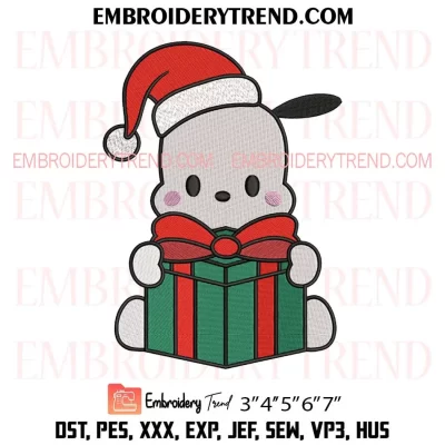 Pochacco with Christmas Gift Embroidery Design, Pochacco Santa Holiday Machine Embroidery Digitized Pes Files