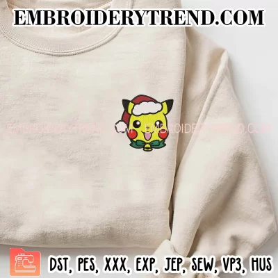 Pokemon Pikachu Santa Hat Embroidery Design, Cute Pikachu Christmas Machine Embroidery Digitized Pes Files