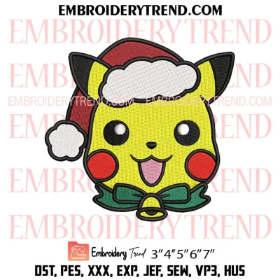 Pokemon Pikachu Santa Hat Embroidery Design, Cute Pikachu Christmas Machine Embroidery Digitized Pes Files