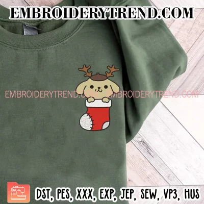 Pompompurin in Stocking Christmas Embroidery Design, Pompompurin Santa Claus Machine Embroidery Digitized Pes Files