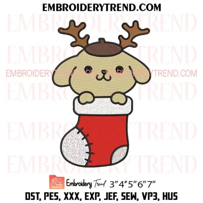 Pompompurin in Stocking Christmas Embroidery Design, Pompompurin Santa Claus Machine Embroidery Digitized Pes Files