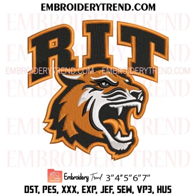 RIT Tigers Logo Embroidery Design, Rochester Institute of Technology NCAA Machine Embroidery Digitized Pes Files