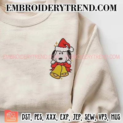 Snoopy Santa Claus Embroidery Design, Snoopy and Christmas Bells Machine Embroidery Digitized Pes Files