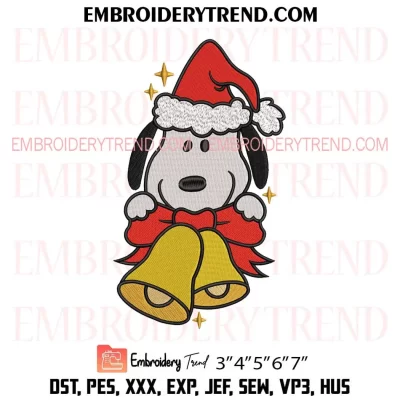 Snoopy Santa Claus Embroidery Design, Snoopy and Christmas Bells Machine Embroidery Digitized Pes Files