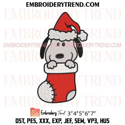 Snoopy in Stocking Christmas Embroidery Design, Cute Cinnamoroll Santa Claus Machine Embroidery Digitized Pes Files