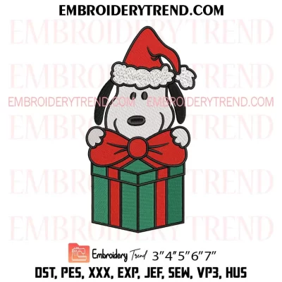 Snoopy with Christmas Gift Embroidery Design, Snoopy Santa Holiday Machine Embroidery Digitized Pes Files