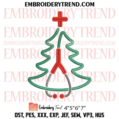 Stethoscope Christmas Tree Embroidery Design, Nurse Christmas Gift Machine Embroidery Digitized Pes Files