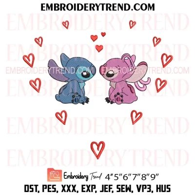 Stitch Angel Love Hearts Shape Embroidery Design, Valentines Gift Machine Embroidery Digitized Pes Files