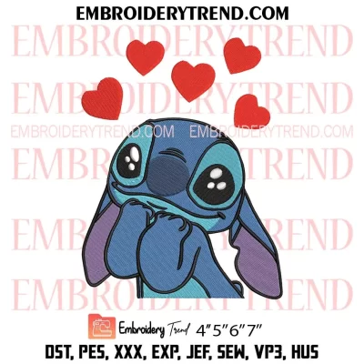 Stitch Love Embroidery Design, Cute Stitch Valentine Machine Embroidery Digitized Pes Files