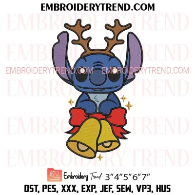 Stitch Reindeer Christmas Embroidery Design, Stitch Christmas Bells Machine Embroidery Digitized Pes Files