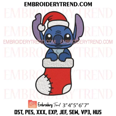 Stitch in Stocking Christmas Embroidery Design, Cute Stitch Santa Claus Machine Embroidery Digitized Pes Files