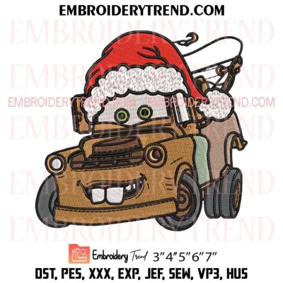 Tow Mater Cars Christmas Embroidery Design, Santa Pixar Cars Xmas Machine Embroidery Digitized Pes Files