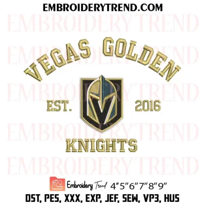 Vegas Golden Knights Est 2016 Embroidery Design, Hockey Team Logo Machine Embroidery Digitized Pes Files