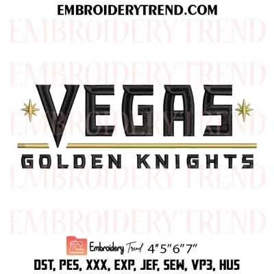 Vegas Golden Knights Wordmark Logo Embroidery Design, NHL Hockey Machine Embroidery Digitized Pes Files