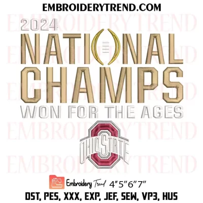 National 2024 Football Helmet Champions Ohio State Buckeyes Embroidery Design, Sport Machine Embroidery Digitized Pes Files