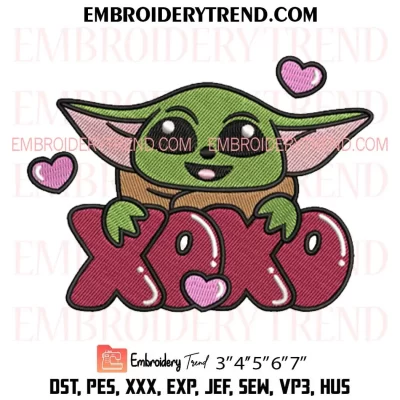 Baby Yoda Xoxo Valentine Embroidery Design, Cute Baby Yoda Machine Embroidery Digitized Pes Files