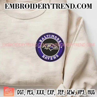 Baltimore Ravens Circle Logo Embroidery Design, NFL Team Machine Embroidery Digitized Pes Files