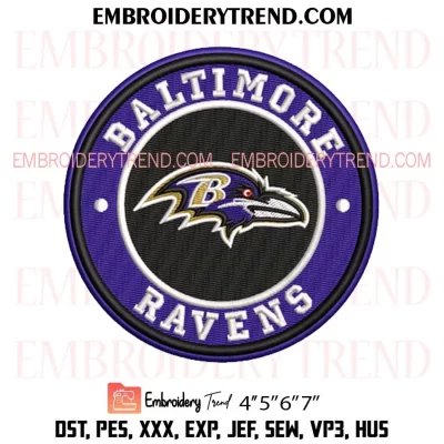 Baltimore Ravens Circle Logo Embroidery Design, NFL Team Machine Embroidery Digitized Pes Files