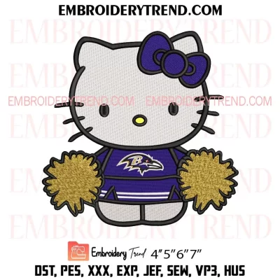 Baltimore Ravens Hello Kitty Cheerleader Embroidery Design, American Football Fan Machine Embroidery Digitized Pes Files