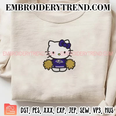 Baltimore Ravens Hello Kitty Cheerleader Embroidery Design, American Football Fan Machine Embroidery Digitized Pes Files