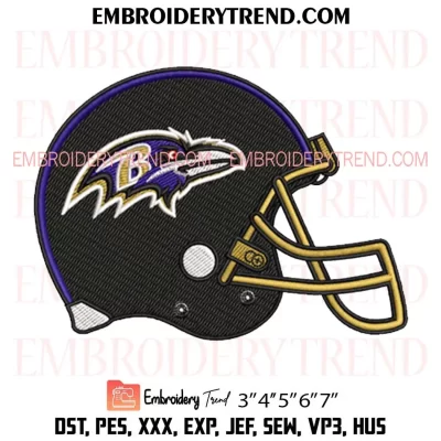 Baltimore Ravens Helmet Embroidery Design, Football NFL Machine Embroidery Digitized Pes Files