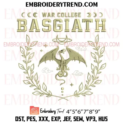 Basgiath War College Fourth Wing Embroidery Design, Gift for Book Lover Machine Embroidery Digitized Pes Files