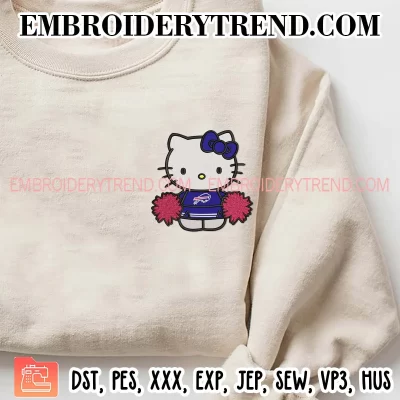 Buffalo Bills Hello Kitty Cheerleader Embroidery Design, American Football Fan Machine Embroidery Digitized Pes Files