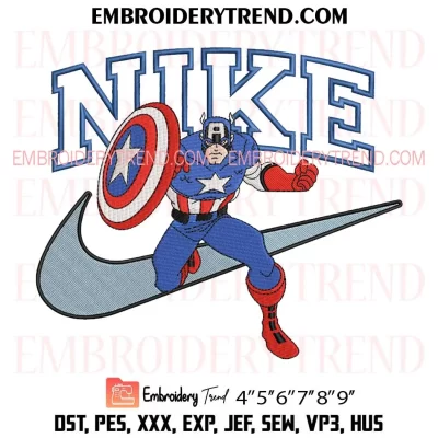 Captain America x Nike Embroidery Design, Marvel Machine Embroidery Digitized Pes Files