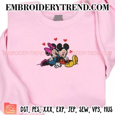 Cute Mickey Minnie Mouse Sitting Embroidery Design, Disney Valentine Machine Embroidery Digitized Pes Files