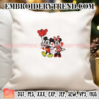 Disney Mickey Minnie Valentines Embroidery Design, Cute Mickey And Minnie Couple Machine Embroidery Digitized Pes Files