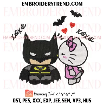 Hello Kitty Kissing Batman Embroidery Design, Xoxo Valentine Gift Machine Embroidery Digitized Pes Files