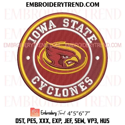 Iowa State Cyclones Circle Logo Embroidery Design, NCAA Football Team Machine Embroidery Digitized Pes Files