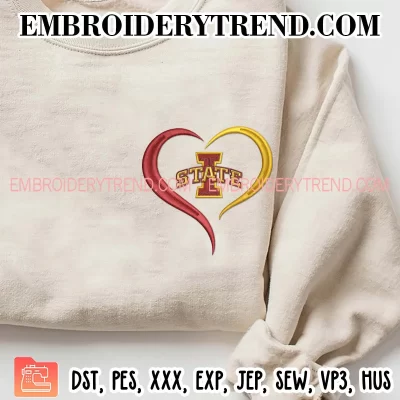 Iowa State Cyclones Heart Embroidery Design, Iowa State Cyclones Team Lover Machine Embroidery Digitized Pes Files