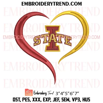 Iowa State Cyclones Heart Embroidery Design, Iowa State Cyclones Team Lover Machine Embroidery Digitized Pes Files