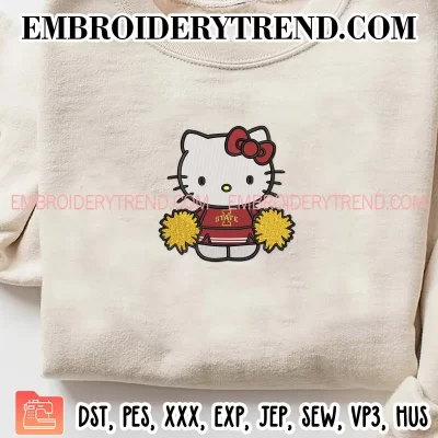 Iowa State Cyclones Hello Kitty Cheerleader Embroidery Design, NCAA Football Fan Machine Embroidery Digitized Pes Files