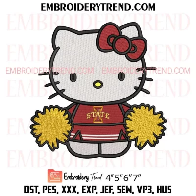 Iowa State Cyclones Hello Kitty Cheerleader Embroidery Design, NCAA Football Fan Machine Embroidery Digitized Pes Files