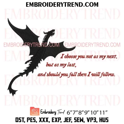 Iron Flame Tairn Dragon Quote Embroidery Design, Fourth Wing Machine Embroidery Digitized Pes Files