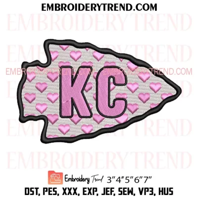 Kansas City Chiefs Pink Hearts Embroidery Design, Valentine KC Chiefs Machine Embroidery Digitized Pes Files