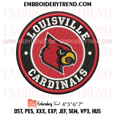 Louisville Cardinals Circle Logo Embroidery Design, NCAA Team Machine Embroidery Digitized Pes Files